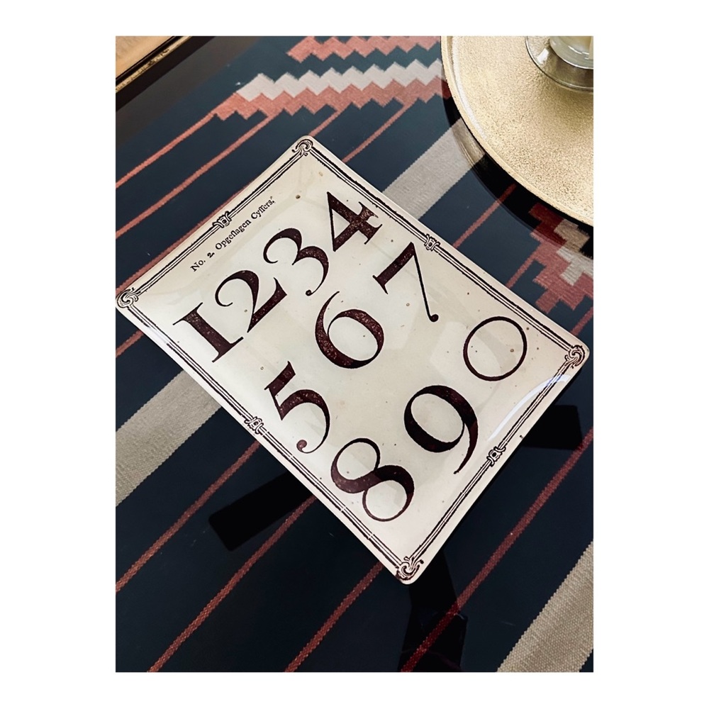 Pottery Barn catch all numbers tray.